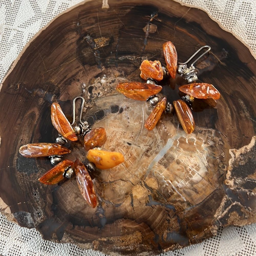 Silver And Amber Large Bold Statement Earrings - image 6